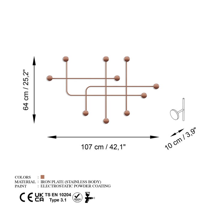 Wallity Samara-C Gancho de pared de metal Cobre